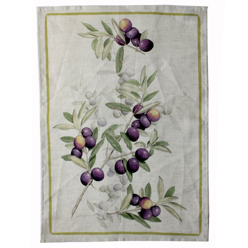 Linen Tea Towel Purple Olives