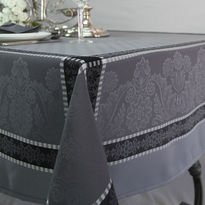 Corner of Versailles jacquard tablecloth in black and grey