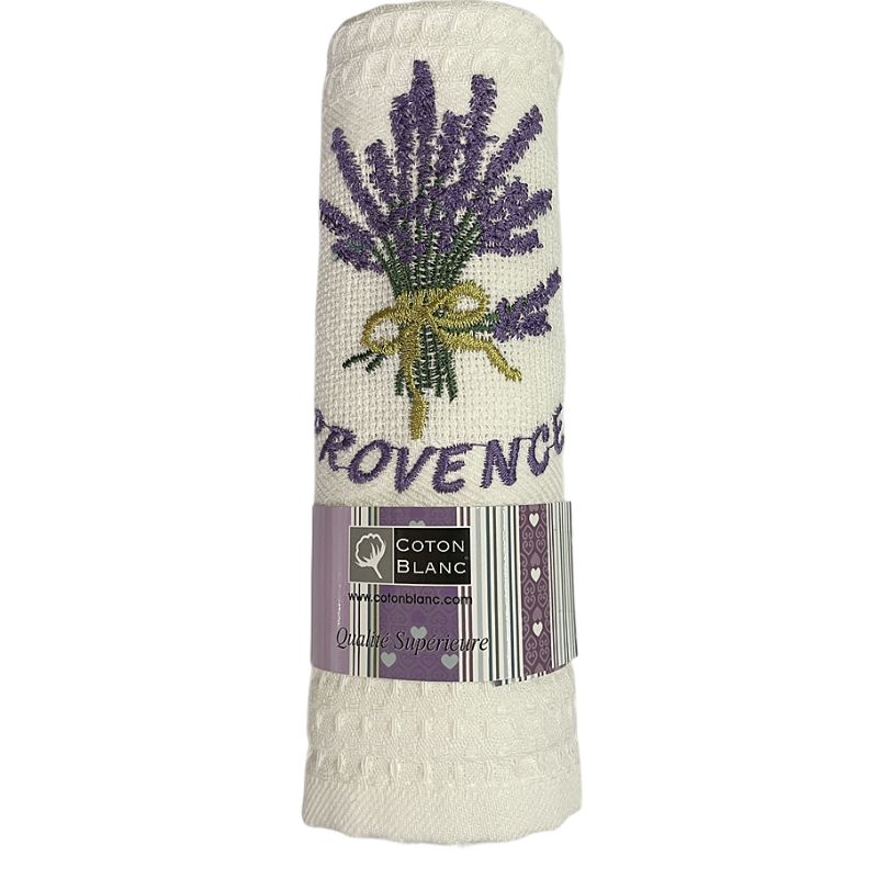 Waffle French Tea Towel Lavender Provence White