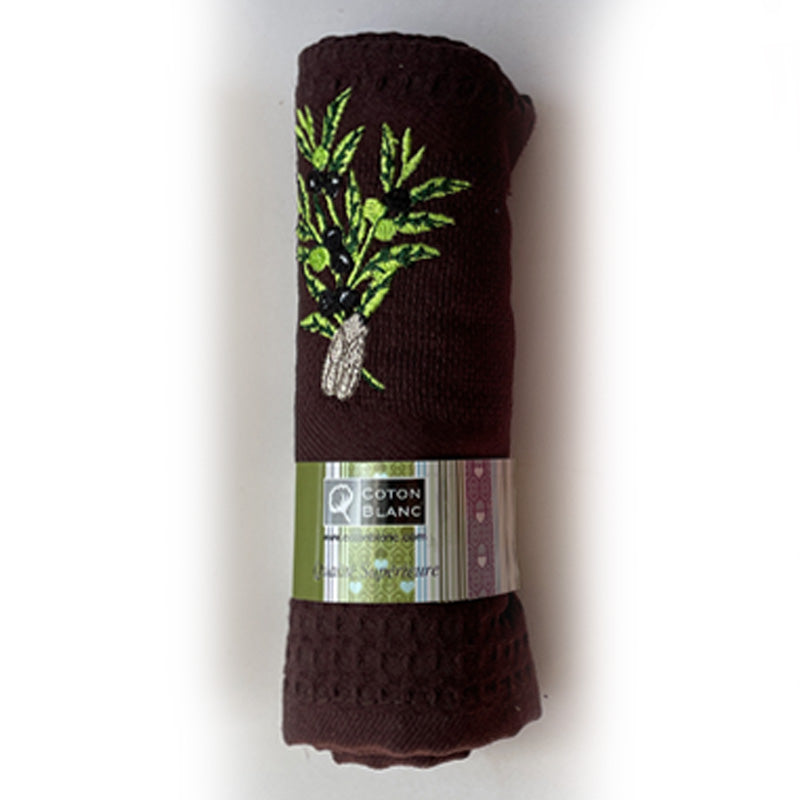 Waffle French Tea Towel Olives Brown