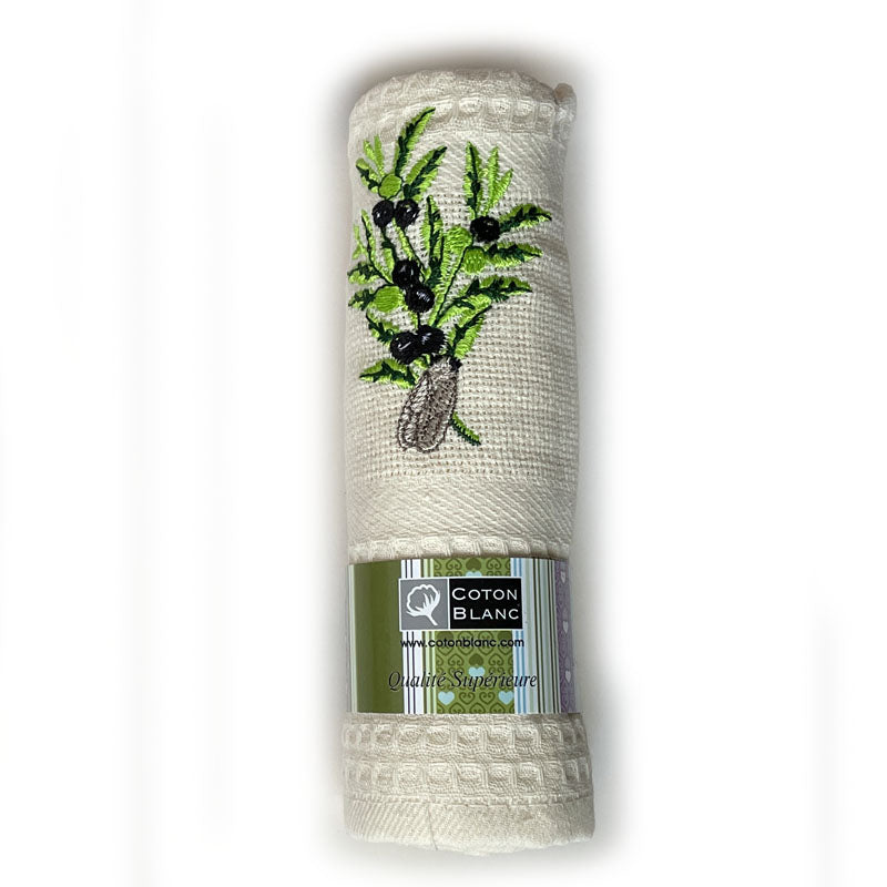 Waffle French Tea Towel Olives Cream