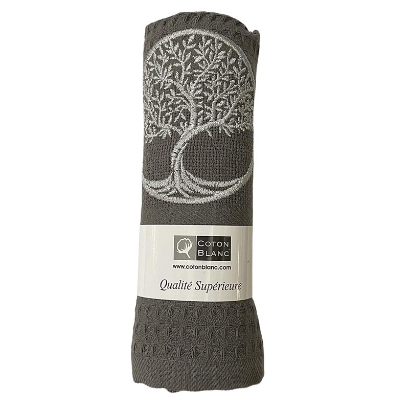 Waffle French Tea Towel Tree of Life Grey