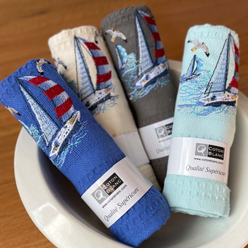 Waffle French Tea Towels Marine