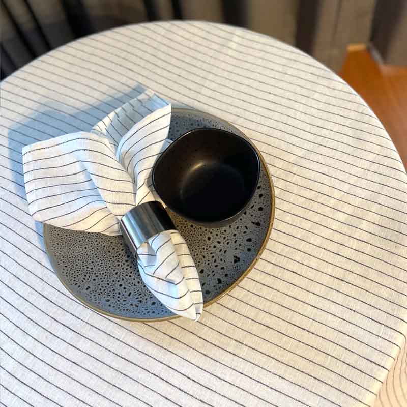 White black stripe linen circular table cloth