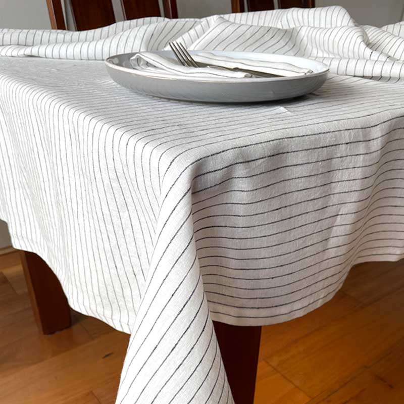 White black stripe linen square tablecloth