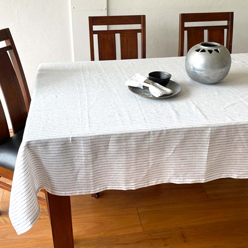White black stripe linen tablecloth