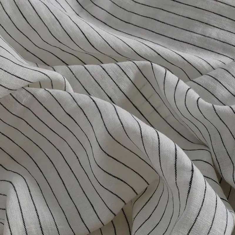 White black stripes linen fabric