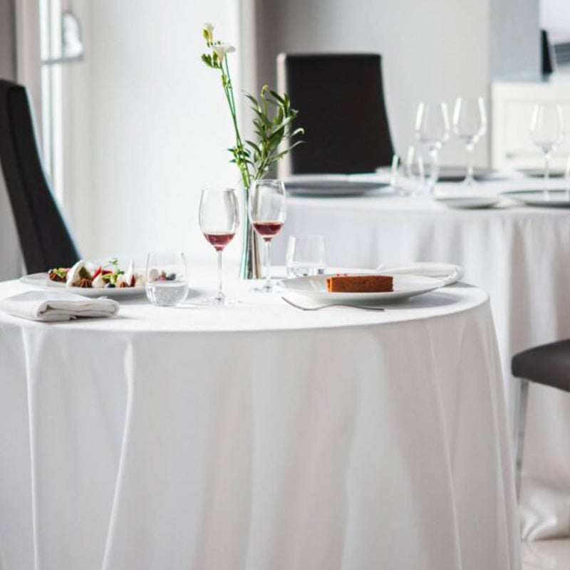 White cotton linen blend round tablecloth