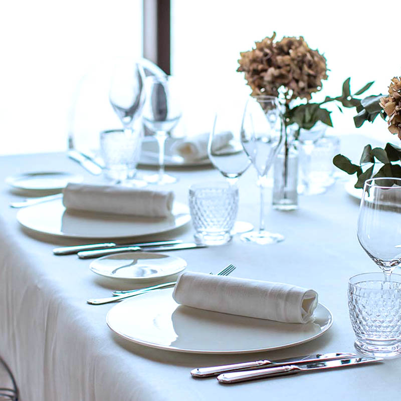 White cotton linen blend square tablecloth