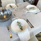 White w black stripe linen tablecloth