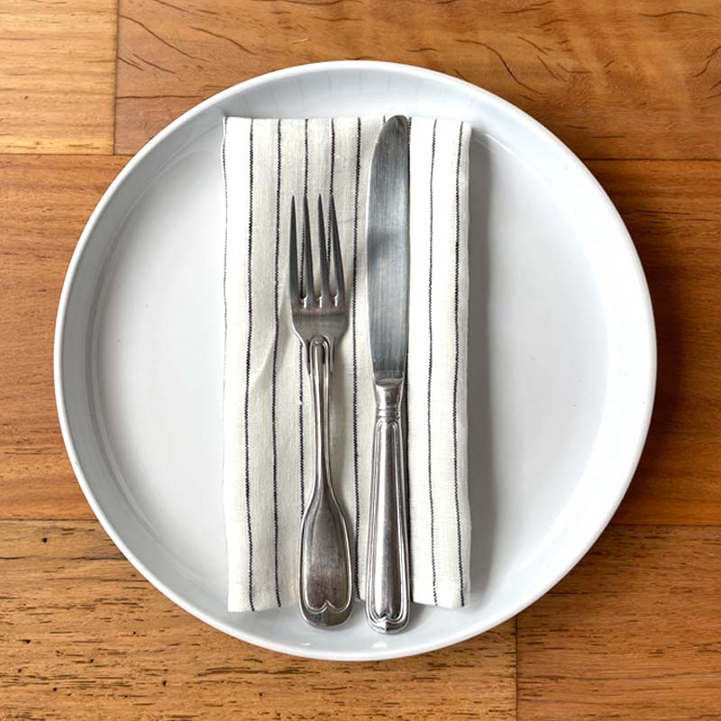 White with black stripe French linen napkin