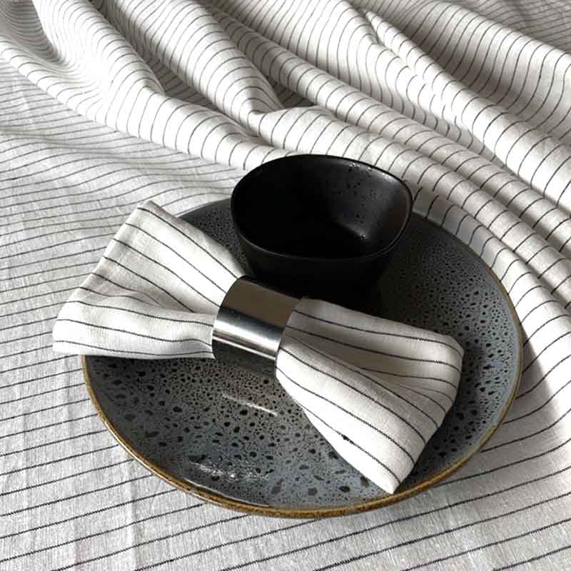 White with black stripe linen napkin