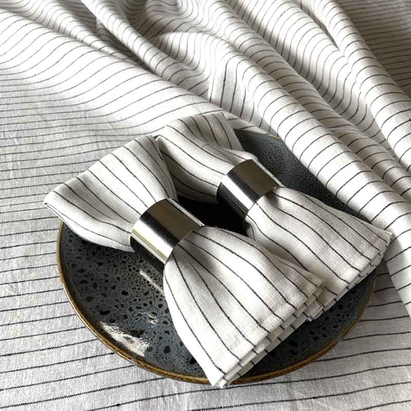White with black stripe linen napkins