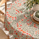 Closeup of Wild Poppy floral tablecloth on a round table